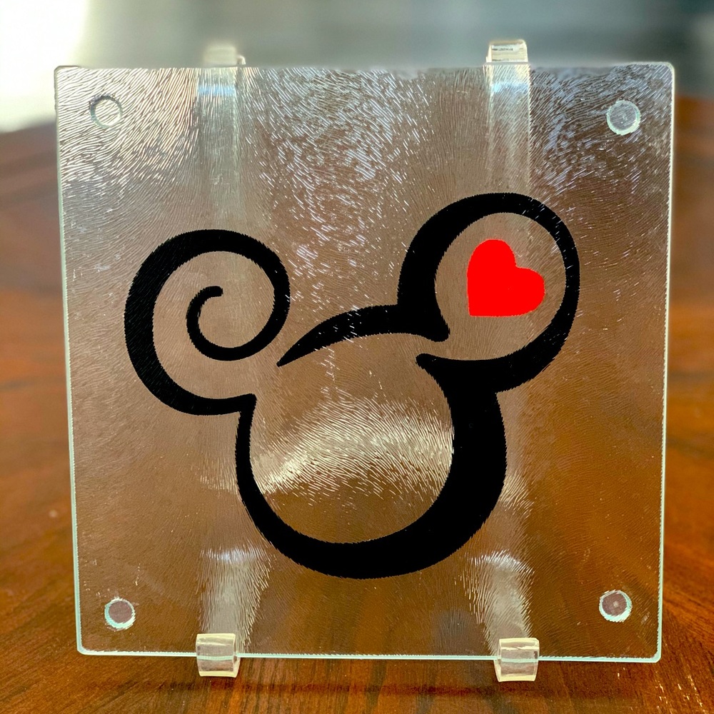 Glass Cutting Board Trivet Mickey Mouse Heart